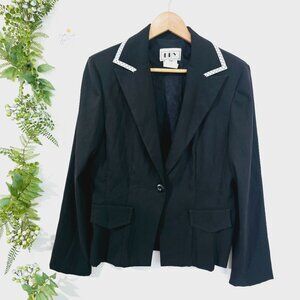 Vintage Black Faux‎ Suede Blazer White Collar Womens Size 13/14《905》A